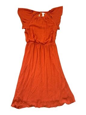 London Times Womens US 8 Burnt Orange Textured Flutter Sleeve Midi Dress